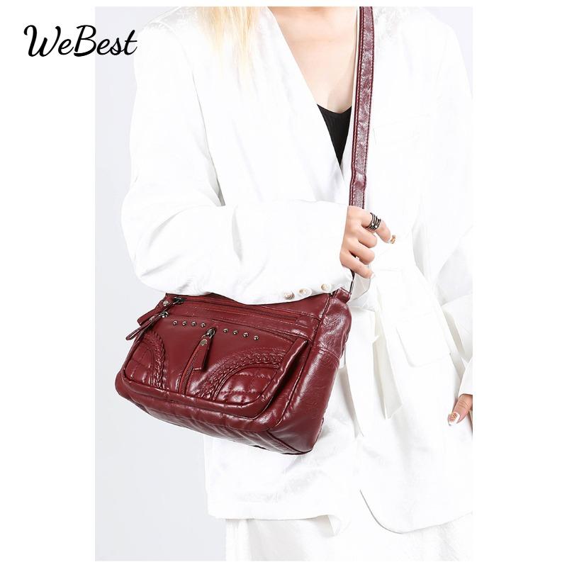 

Soft Leather Multi-layer Solid Color Crossbody Bag червоний
