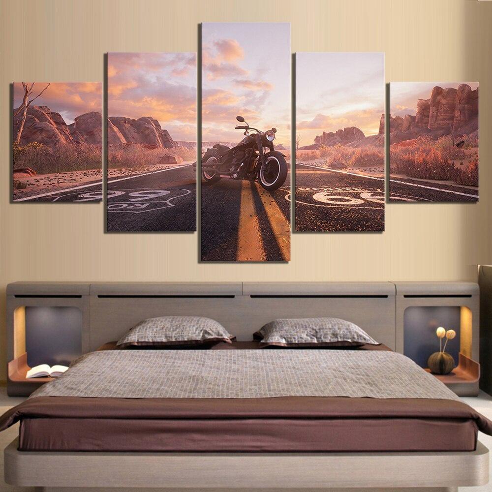 Modular HD 5 Panel Road Numbers Route 66 Motorcycle Vehicle Posters Wall Art Canvas Pictures Painting for Home Decor No Frame