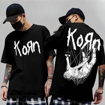 Korn Follow The Leader Cotton Printed T-Shirt Double-Sided Metal Band Tee Men's and Women's Oversize Couple Tee Tops