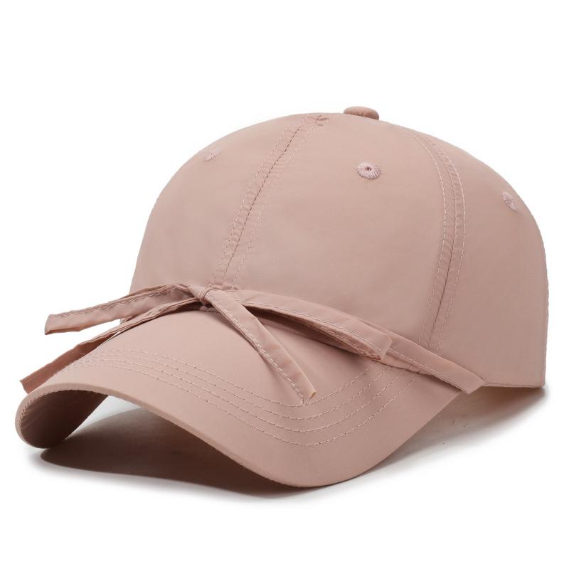 Summer Solid Color Quick-Drying Strap Solid Color Bow Baseball Cap Women's Outdoor Camping Sunshade Cap