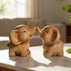 Mini Elephant Figurine Cute Wooden Miniature Animal Sculpture Small Collectible Wildlife Statue for Living Room Office Shelf Decor