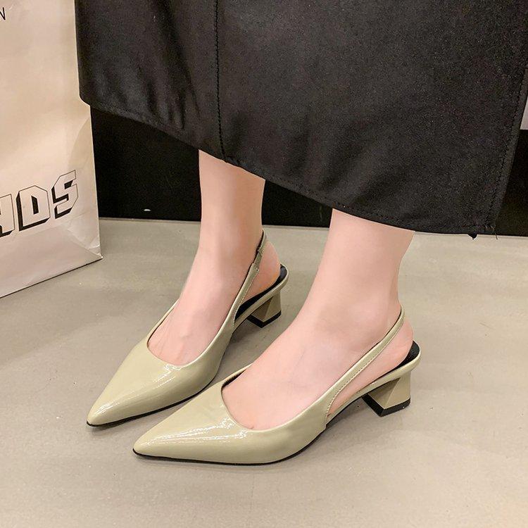2025 Summer Patent Leather Pointed Head Bag Head Sandals Women's Thick Heel Sexy High Heels Temperament Empty Commuting French Single Shoes