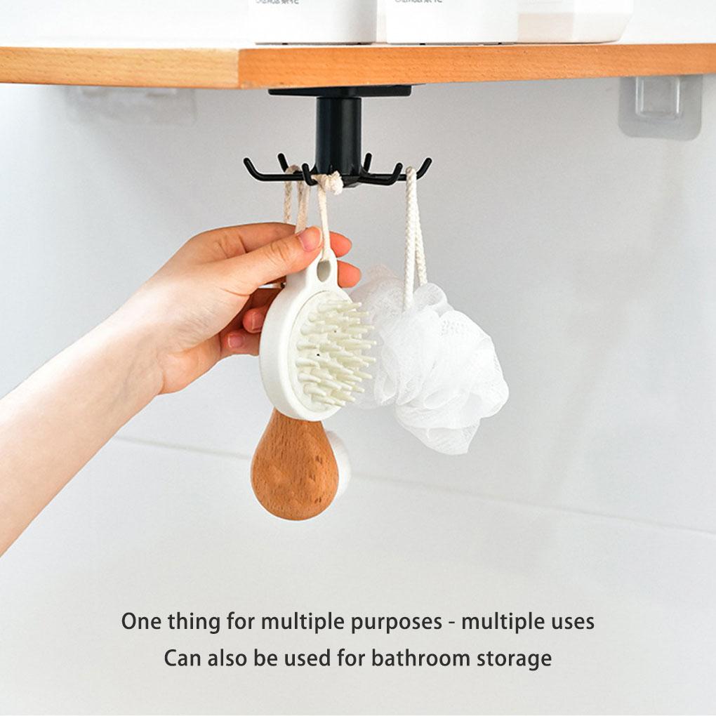 Kitchen Hanger Self-adhesive 360 Degree Rotatable 6 Claw Detachable Cup Cooking Tool Brush Rack Holder Accessories