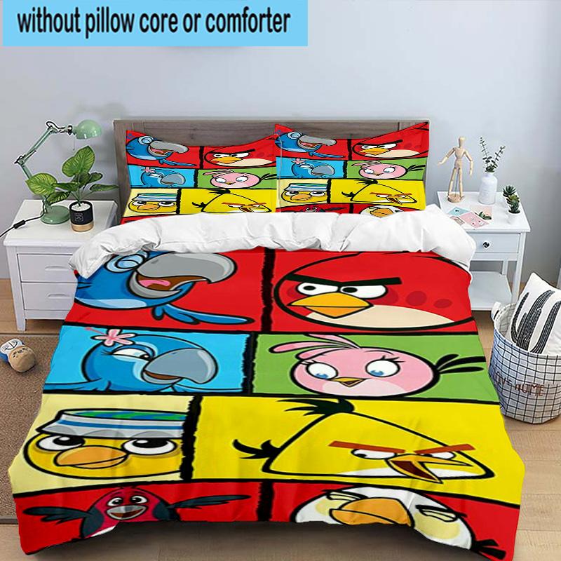 3PCS Red Birds Characters Collage 3pcs Bedding,Including 3PCS Duvet Cover And 2pcs Pillowcases Perfect for Christmas,Ideal for Bedroom, Dormitory
