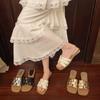 Woven One-word Slippers Women's 2025 Summer New French Slippers Wear Flat-bottomed Thick Heels Sandals Casual Versatile