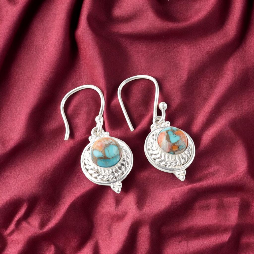 Rare Spiny Oyster Gemstone 925 Sterling Silver Jewelry Handmade Earrings 1.43" EE-117-40