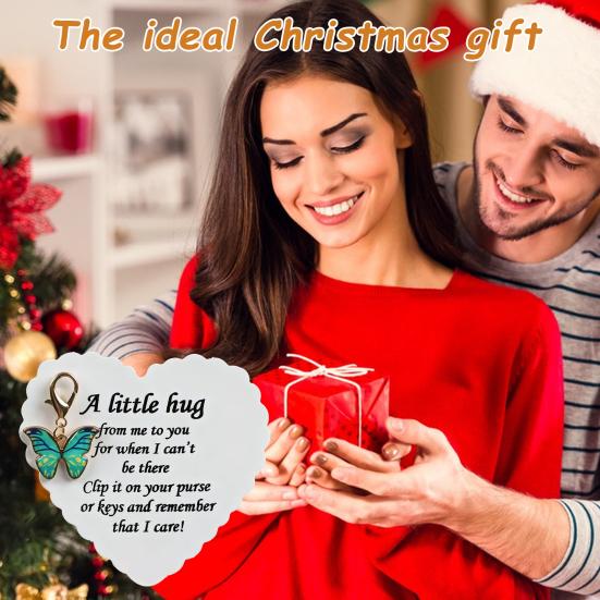 Ciondolo Farfalla con Biglietto Ispirazionale Supporto Emotivo Abbraccio Tascabile Portachiavi Farfalla Ciondolo Decorazione Portafoglio Natale Compleanno Regalo di Incoraggiamento