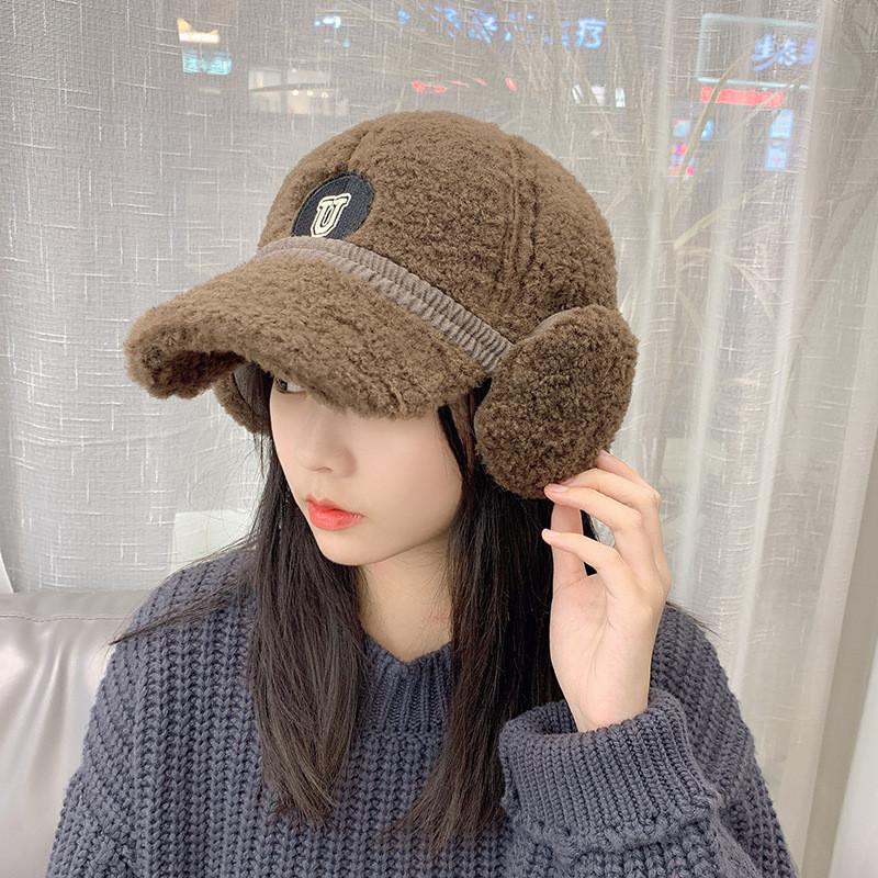 Letter Design Faux Sheep Wool Baseball Hat With Adjustable Fit For Winter Outdoor Activities