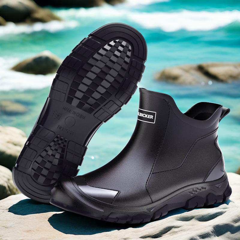 Men's Short Rain Boots Urban Water Boots Non-slip Wear-resistant Wading Boots Men's Trendy Lightweight Waterproof Rubber Shoes