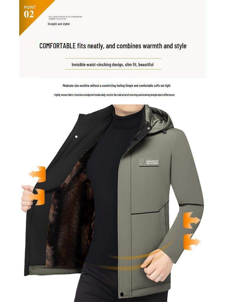 Trendy Men's Winter Hooded Cotton Jacket - Fashionable Business Casual Style, Plus Velvet Warmth for Middle-Aged Dads (2025)