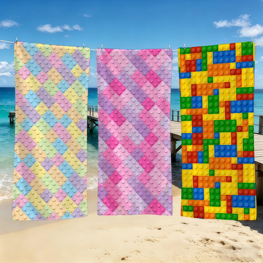 Jmg Household Supplies Building Blocks Towel For Outdoor Camping Beach Towel Super Absorbent Quick-Drying Summer Towel