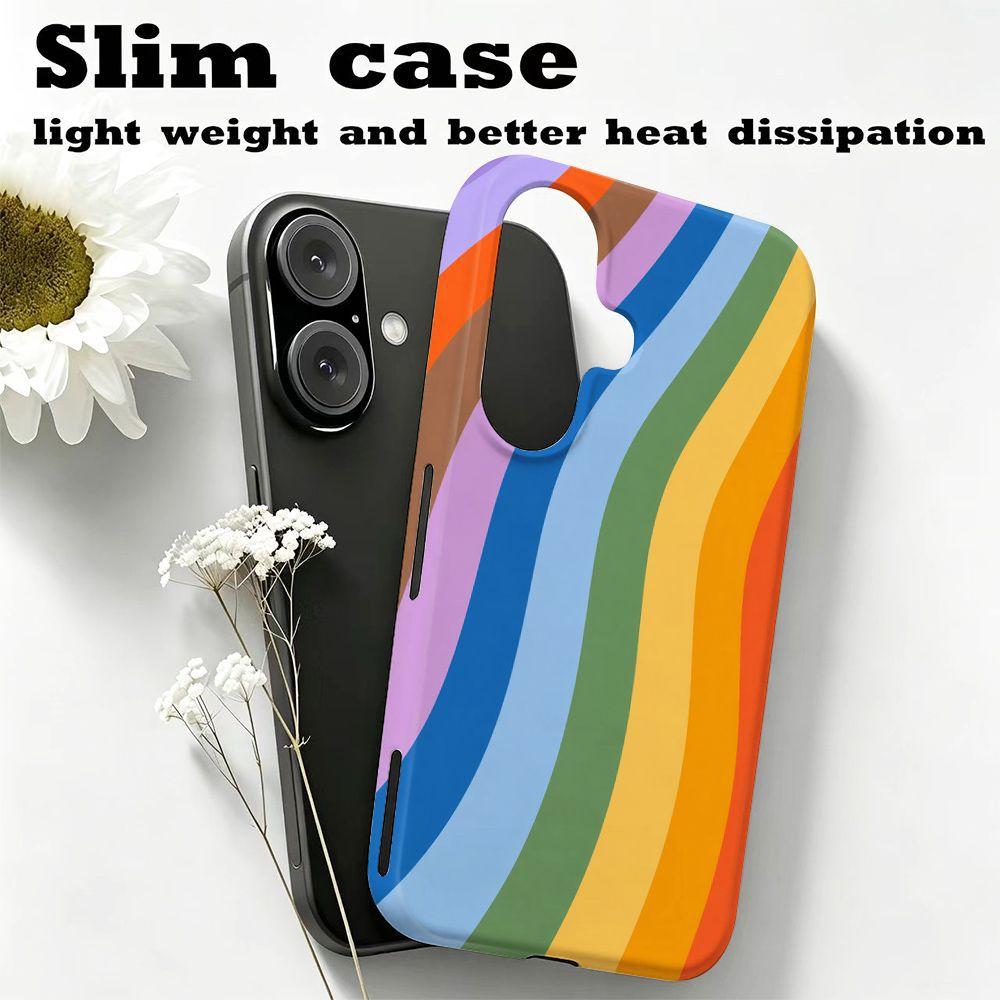 POD Rainbow Wave Stripe Mobile Phone Case for iPhone16promax All-inclusive Large Hole Film Hard Case