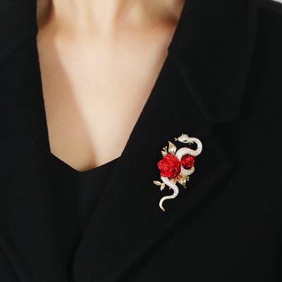 Rose and Snake Niche Design Sense High-end Brooch Luxury Temperament Brooch Pin Exquisite Suit Accessories Women