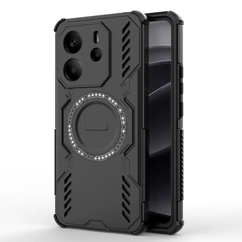 Heat Dissipation Armor Shockproof Magnetic Case For Xiaomi Redmi Note 14 4G 5G Global Four Corner Airbags Anti-fall Phone Cover