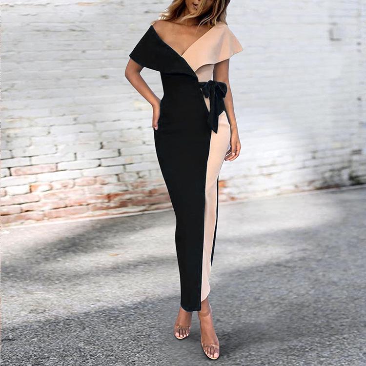 Elegantní dámské sexy večerní šaty s hlubokým výstřihem do V a módním prošíváním