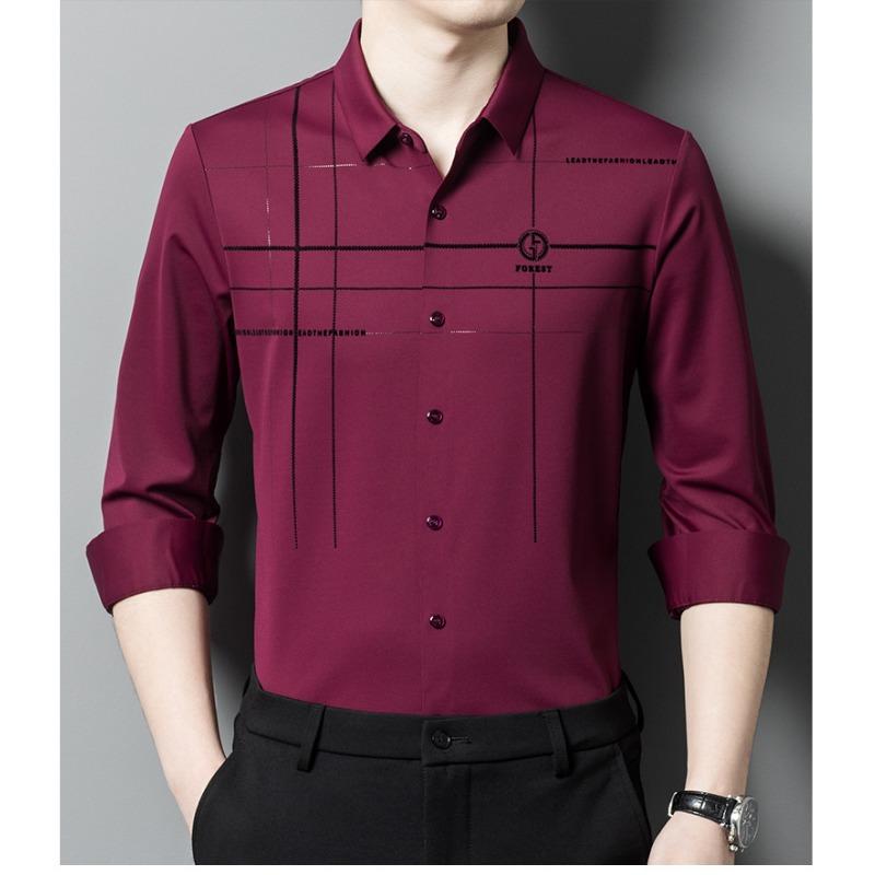 Autumn New Middle-aged Men's Long-sleeved Shirts, Business Casual Tops, Seamless Taped Middle-aged Plaid Shirts