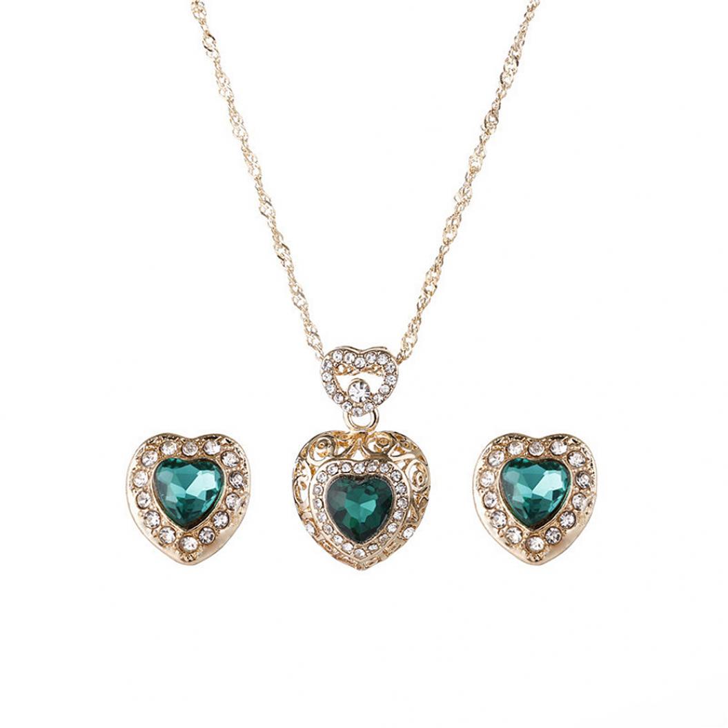 

Мода Сердце Сплава Горный Хрусталь Ожерелье Серьги Женщины Комплект Ювелирных Изделий зелёный
