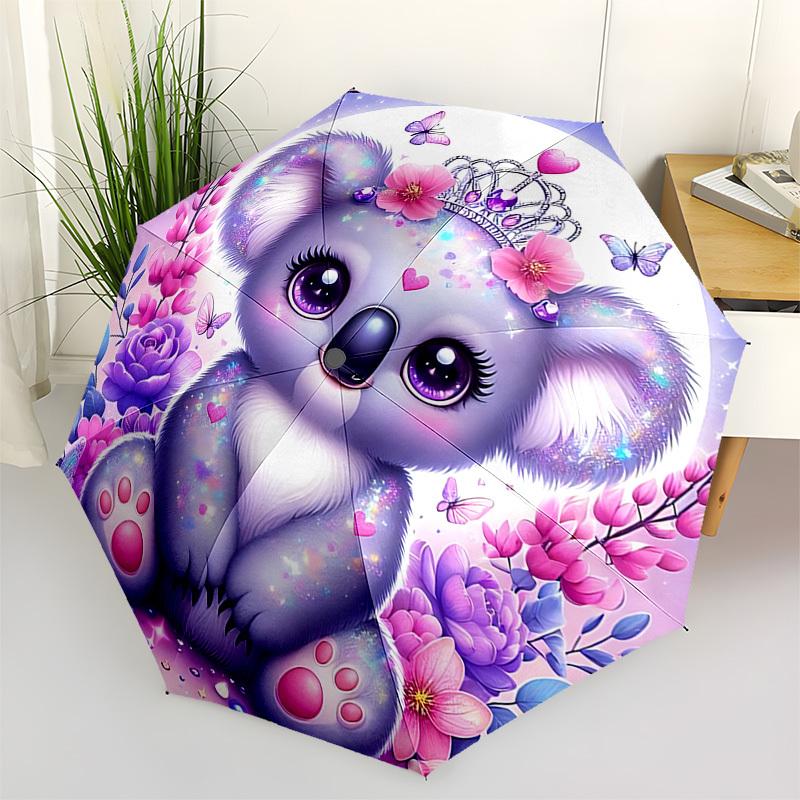 1pc Koala Princess Umbrella Automatic Open/close, 8-Rib Durable Frame, Compact Folding Design, Ideal Birthday/Holiday Gift 1201A