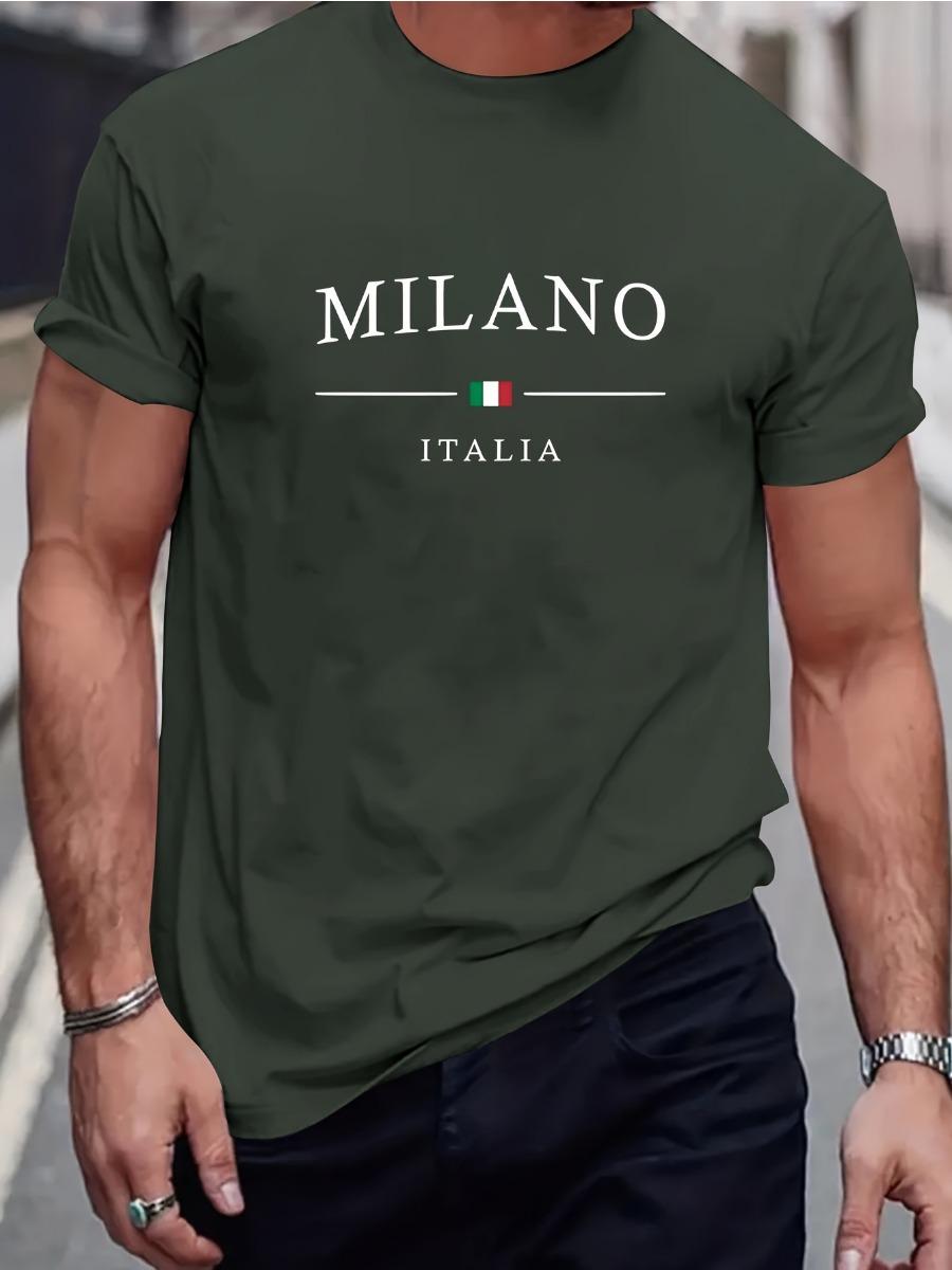 Herren Sommer Mode Milan Buchstaben Druck Locker Übergröße Lässig Bequem Rundhals Kurzarm T-Shirt 5XL black