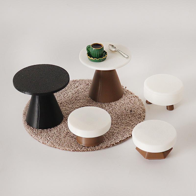 4Pcs Dollhouse Simulation Table Model Ornament Handmade Diy Stool Scene Home Decoration Mini Toys Doll House Accessories