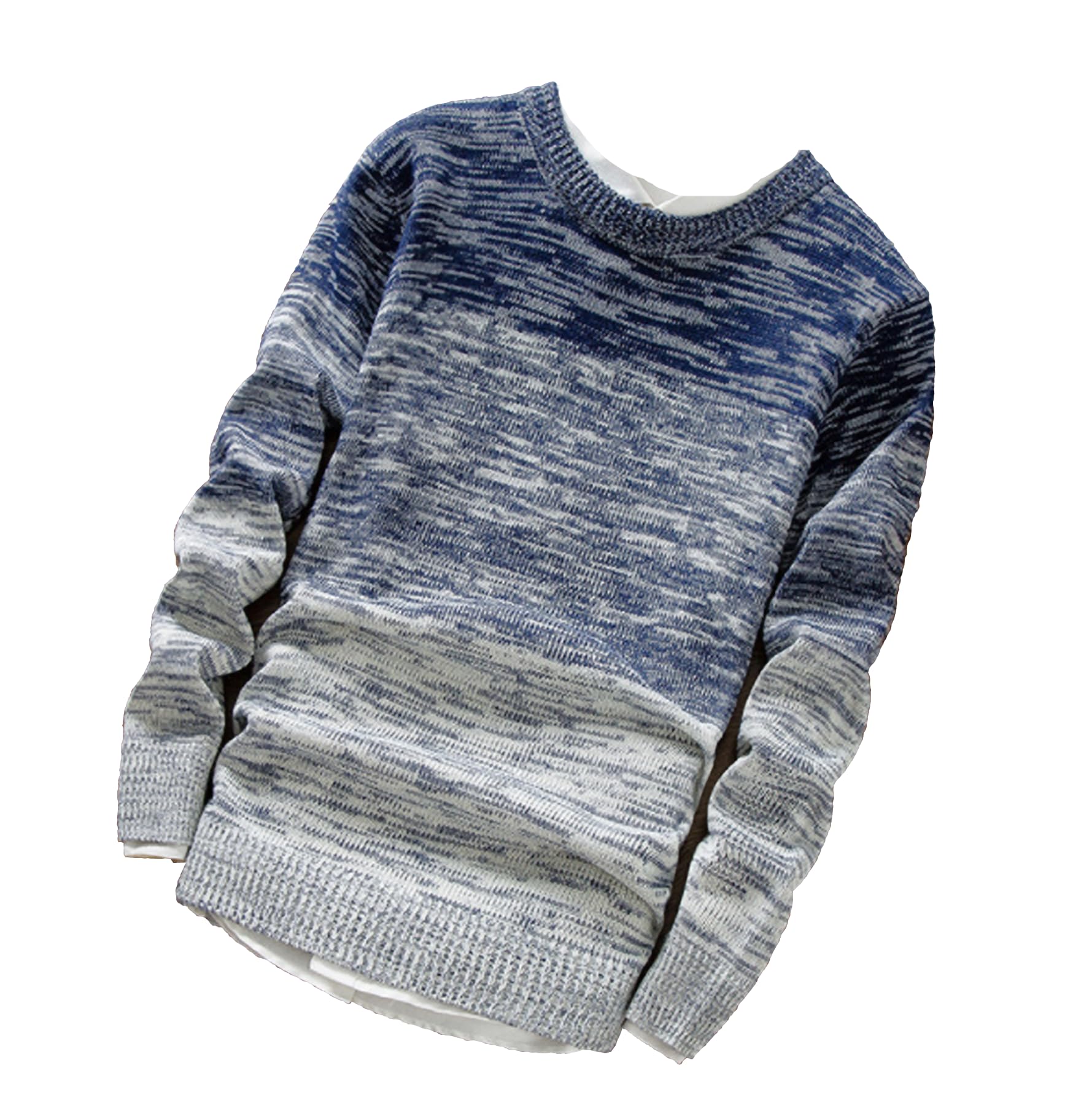 SpringSwalloow Designer Knit Round Long Casual Size Men s Sweater, Neck, Sleeve, Autumn/Winter, Striped, U-Neck, (Navy, XL)