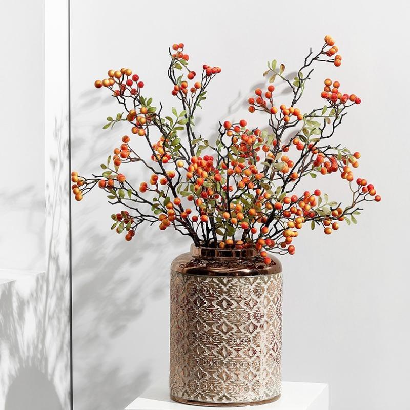 3pcs Artificial Plants Branch Orange Autumn Fruit Berries 70cm Foam Berry Plastic Fake Flower Home Ornaments Decoration