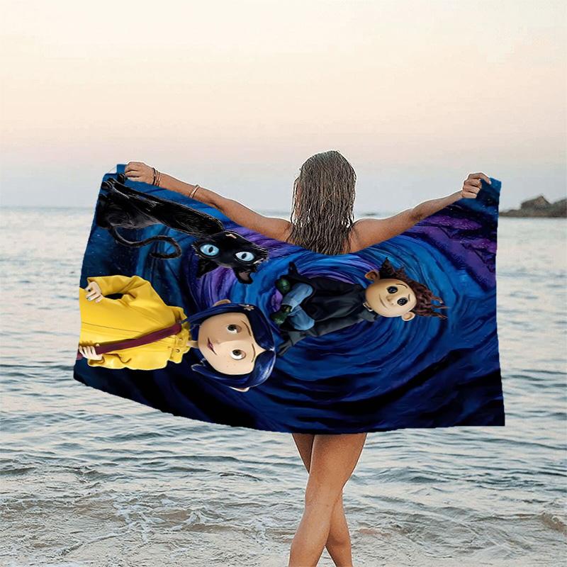 1pc Coraline Beach Towel, Beach and Seaside Swimming Pool Equipment, Fashion Pattern, Rectangular, Travel Essentials