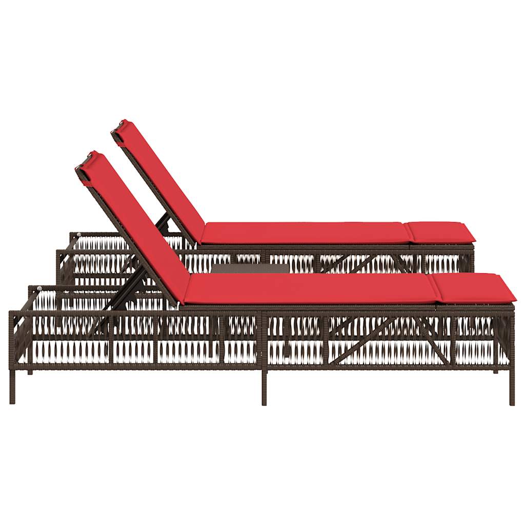 2 Piece Sun Lounger Set with Table Brown Poly Rattan