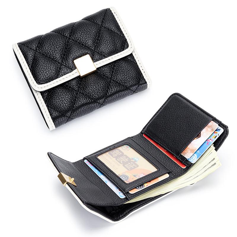 Short wallet women's leather niche ins style rhombus three-fold wallet 2025 new multi-card women's short wallet
