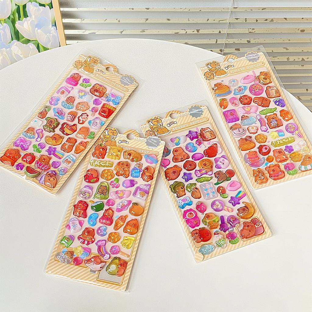 4 Pcs Mix Sanrio Cartoon Stickes Capybara Kuromi 3D Stereo Crystal Sticker Handbook DIY Material Sticker