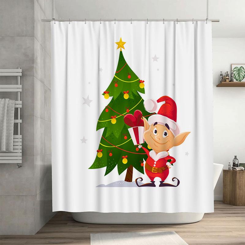 

Tu Christmas Elf Shower Curtain Festive Holiday Bathroom Decor Cute Santa Helper Holiday Gift Xmas Pattern Waterproof Fabric W60H190(CM)-1 Pcs