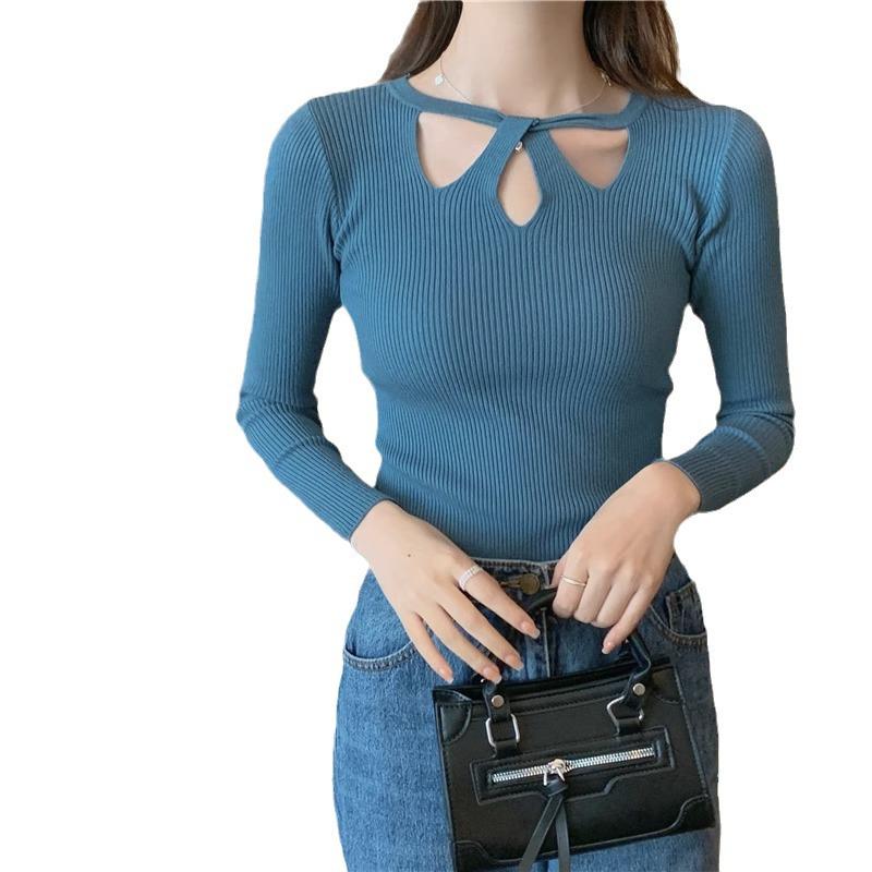 Women's Chic Hollow-Out Slim Fit Long Sleeve Knit Sweater - Autumn/Winter Collection