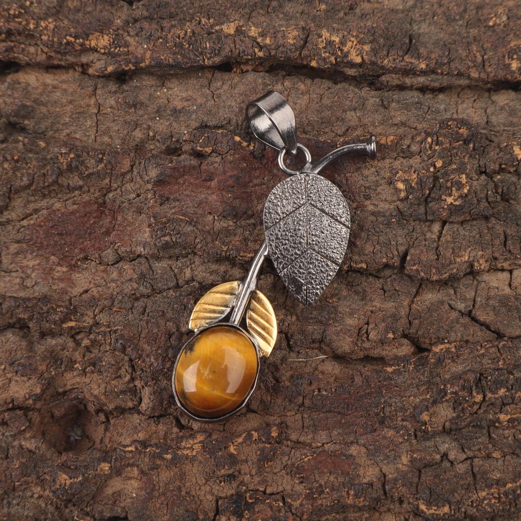 Yellow Tiger Eye Stone 925 Sterling Silver Elegant Mother Gift Pendant Jewelry PP-55-38