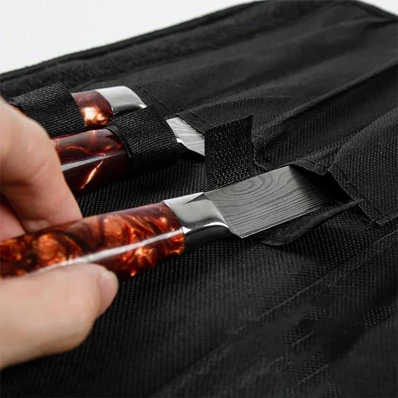 Black Chef Knife Roll - 5-Pocket Oxford Knife Bag for Kitchen/Cooking, Portable Durable Knife Storage Case with Carry Handle