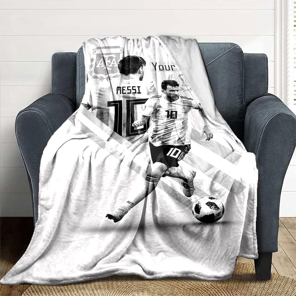 Football Messi Customize Text Blanket Lightweight Customizable Blanket Ultra-Soft Perfect for Office Chair Livingroom Sofa Home Decor