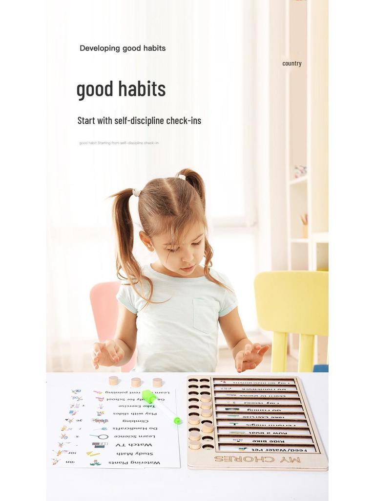 Children's Wooden Educational Check-In Board: Develop Good Habits and Self-Discipline