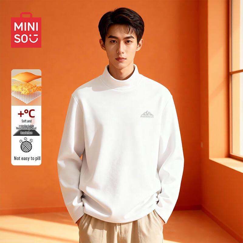 MINISO Men's Half-High Collar Fleece Long Sleeve T-Shirt