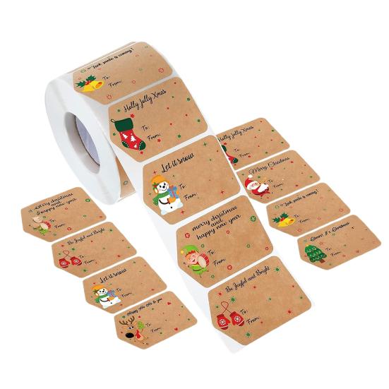 500Pcs/Roll Christmas Gift Tags Cartoon Santa Snowman Reindeer Tree To And from Name Tags DIY Present Box Greeting Card Envelope Self-adhesive Label