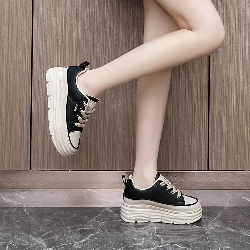 Women's Solid Color Sneakers, Casual Lace Up Outdoor Shoes, Comfortable Inner Heightening Shoes