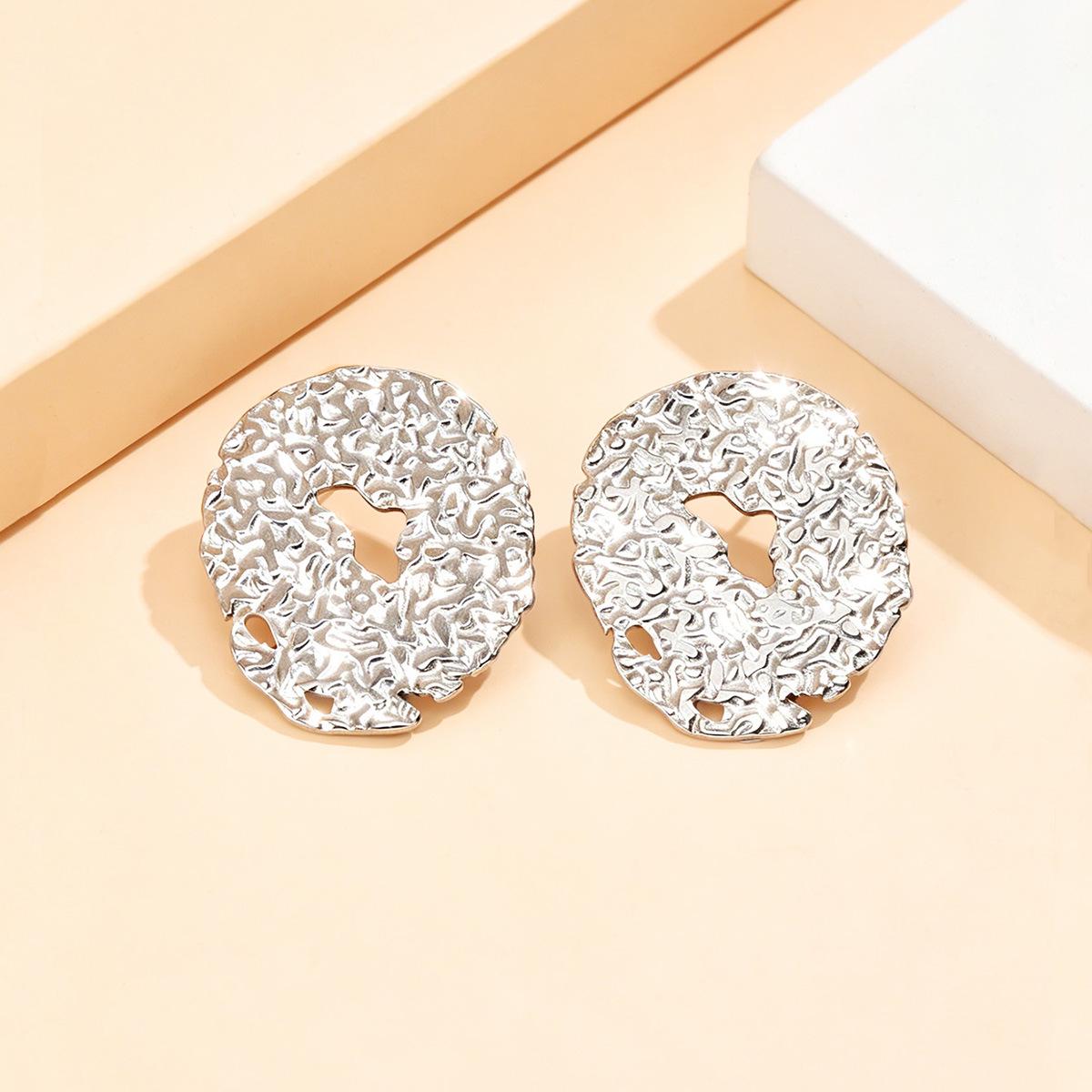 18K Gold Plated Geometric Hammered Stainless Steel Earrings for Women