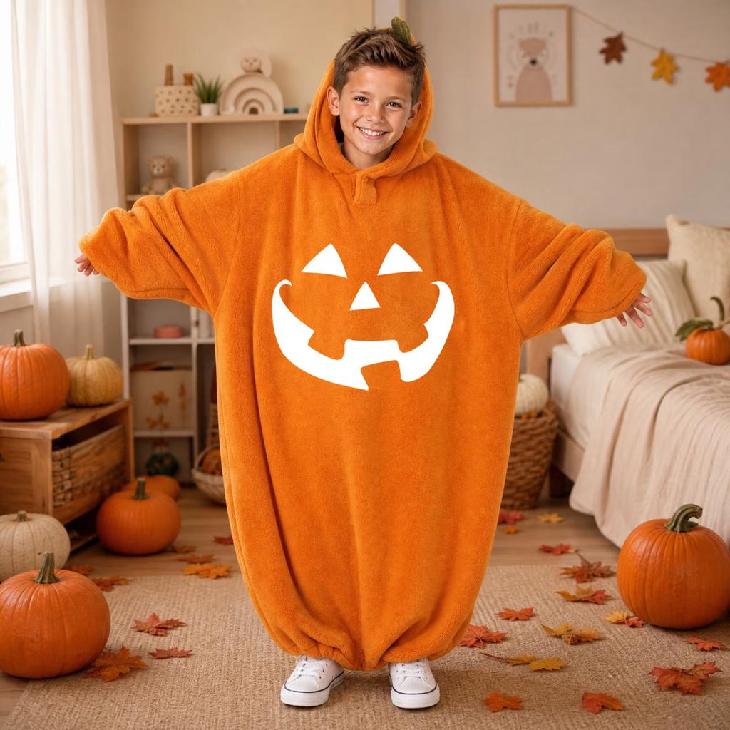 Kids' Halloween Printed Flannel Romper Pajama Set for Loungewear
