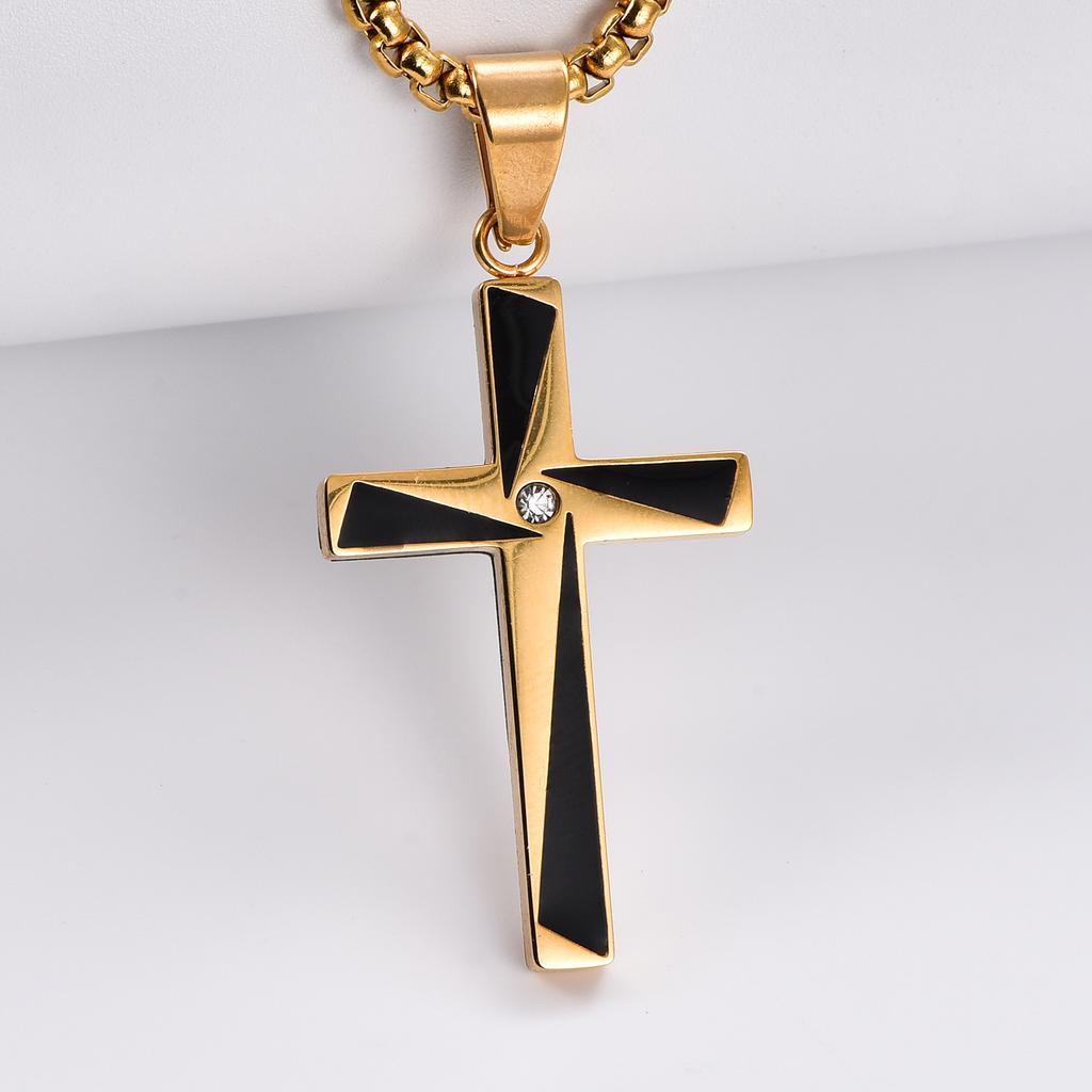 Stainless Steel Cross Pendants Neckalces Zircon Center Inlayed Christ Cross Collar for Men Women Faith Jewelry
