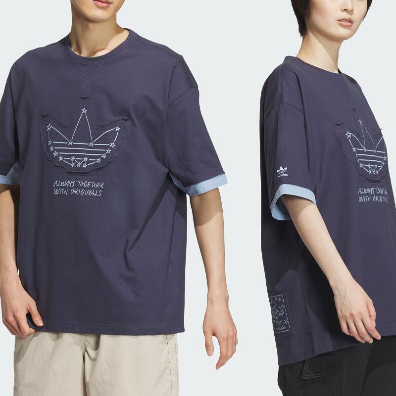 Adidas Originals Yu Nagaba SS23 Co-Branded Hand-Painted Star Logo Tee Unisex Tops Navy-Blue IS0639