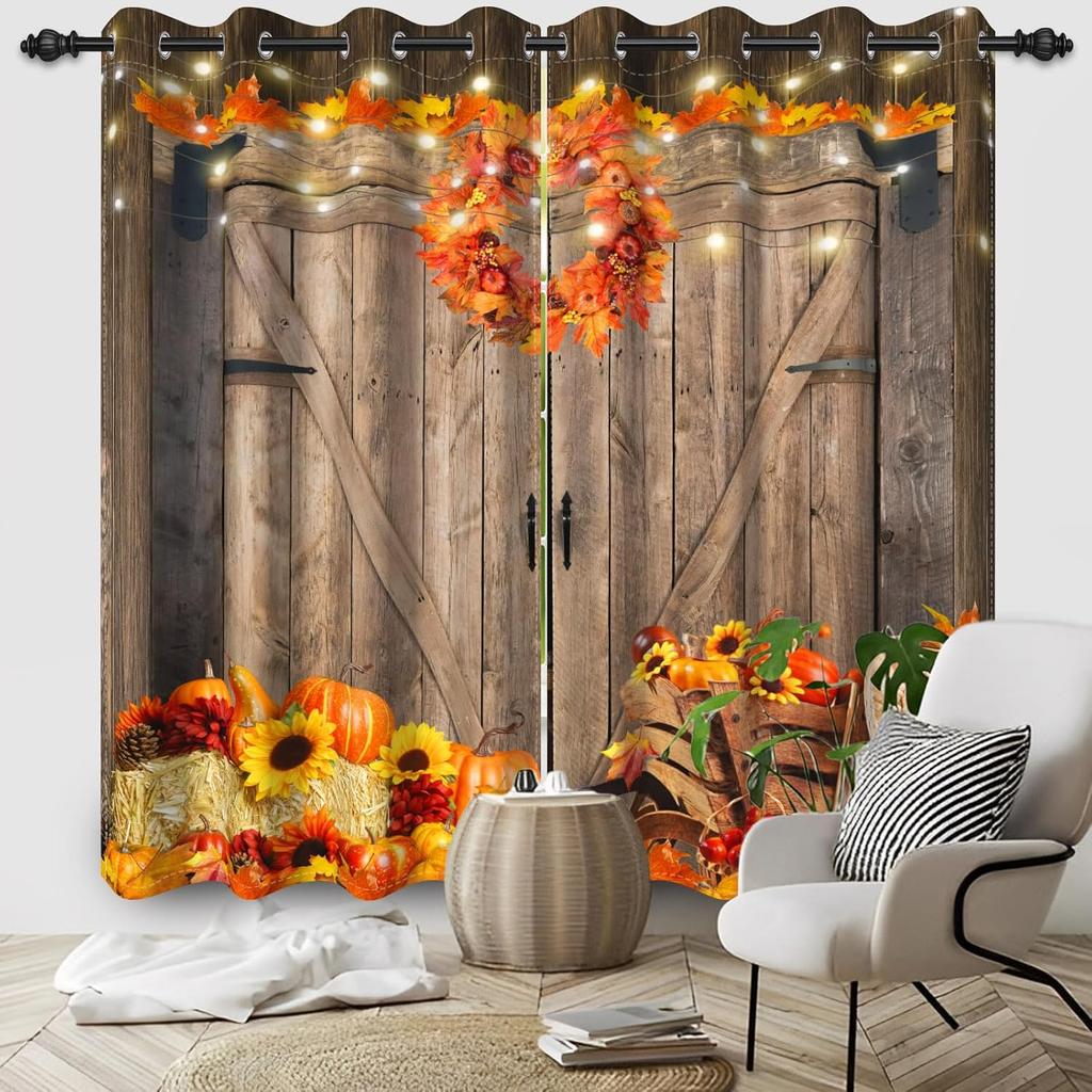 Orange Yellow Leaves Curtain Fall Scenery Forest Trees Window Drapes Panels Set Patio Office Living Room Curtains Light Blocking Polyester Great Decor