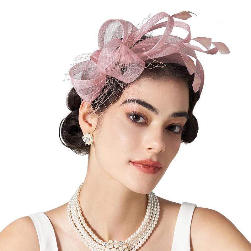 Bride Headband Feather Fascinator Headband Retro Large Floral Hair Clip Cocktail Wedding Party Bridal Hat Decor Ladies Headwear