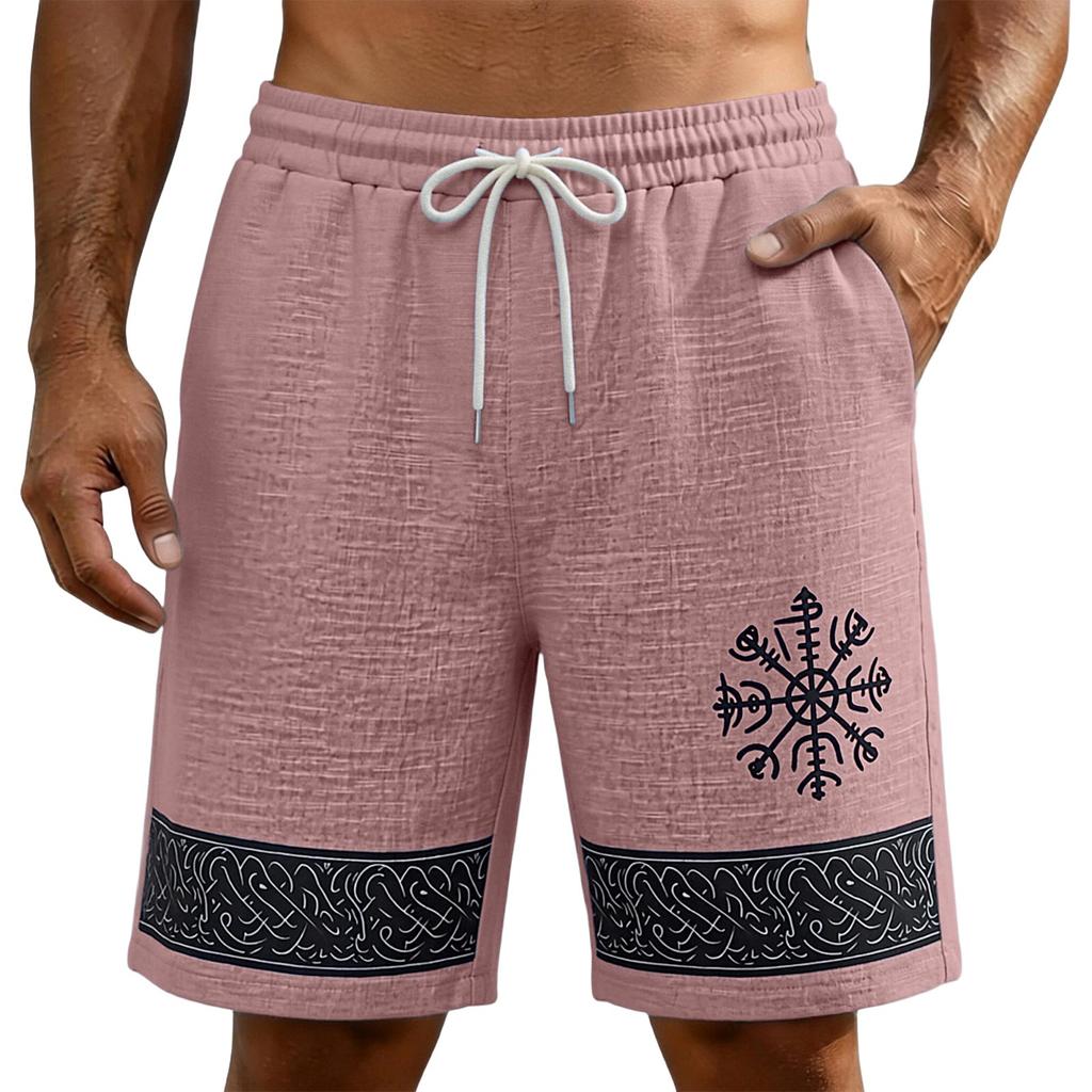 Pantaloncini Casual Estivi da Uomo Effetto Lino Leggeri Coulisse Vita Elastica Vestibilità Rilassata Cinque Tasche con Fantasia Stampata