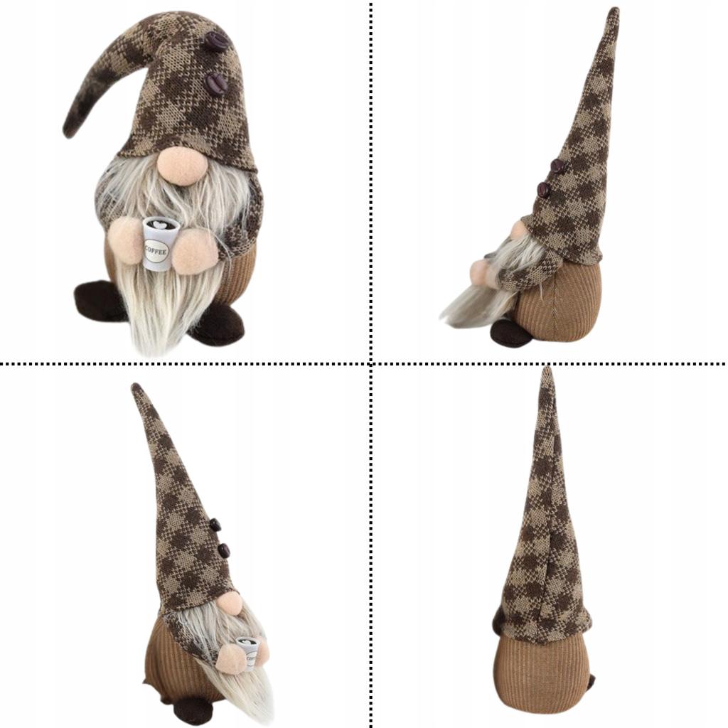 Krasnal skrzat świąteczny z kubkiem kawy gnom ozdoba świąteczna styl boho