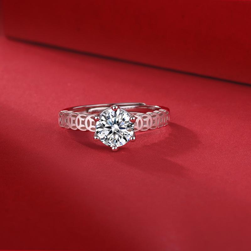 Bague Ringen S925 1ct Mossan Stone Women's Rolling Ring Can Open Adjustable Silver Jewelry