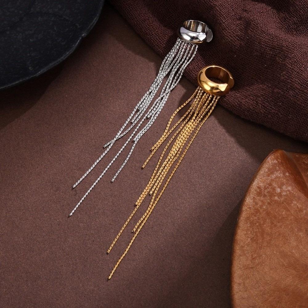 Long Chain Tassel Ear Cuff Stainless Steel No Piercing Ear Wrap Elegant Ear Clip Charms Jewelry