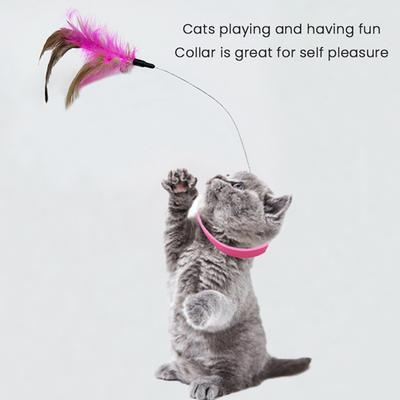 Silicone Cat Collar Toy with Bell Adjustable Teasing Wand Cats Interactive Feather Collar Toys Self-Entertaining Pet Supplies for Play All Day